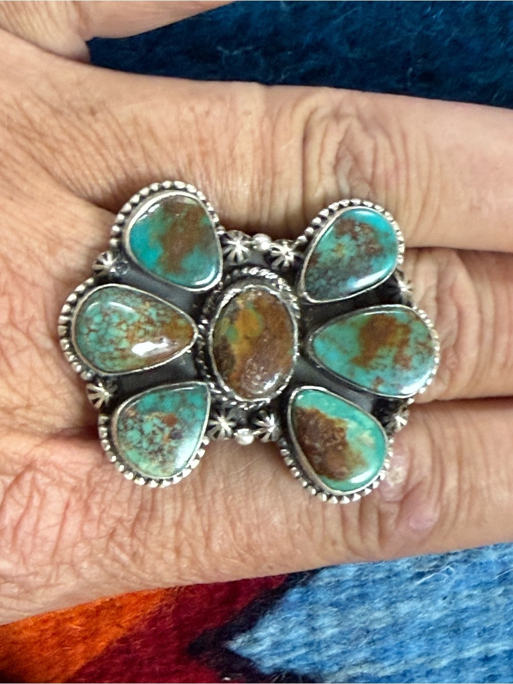Sterling Silver Turquoise Cluster Statement Ring -